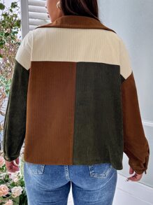 Flirla Plus Colour Block Drop Shoulder Corduroy Jacket - Multicolor - View 2
