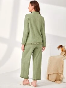 SHEIN Unity 前紐扣流蘇邊休閒服套裝 - 薄荷綠 - 查看 2