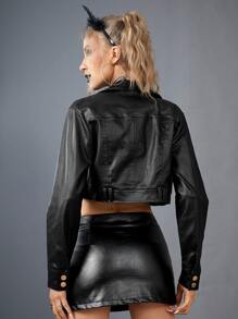 Cazadora mezclilla corta con bolsillo con solapa - Negro - Ver 3