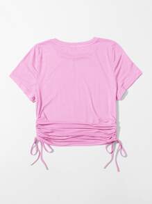 SHEIN EZwear Drawstring Side Solid Tee - Baby Pink - View 2