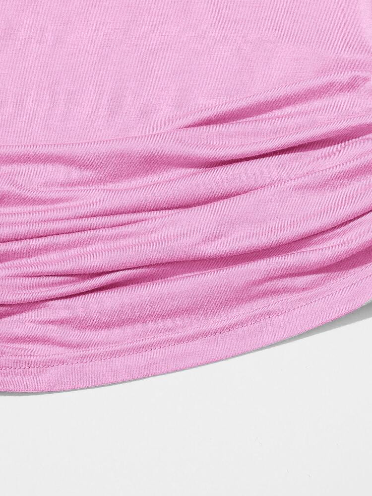 SHEIN EZwear Drawstring Side Solid Tee - Baby Pink - View 4