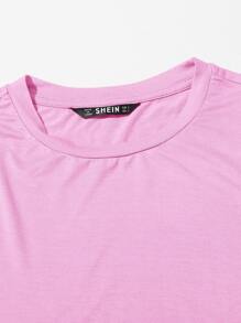 SHEIN EZwear Drawstring Side Solid Tee - Baby Pink - View 5