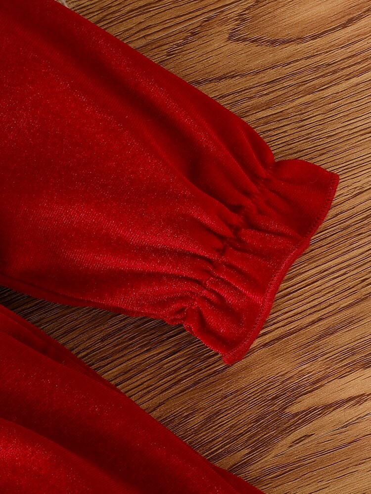 Bebé Vestido con encaje en contraste de manga con volante ribete con fruncido con diadema - Rojo - Añade 5