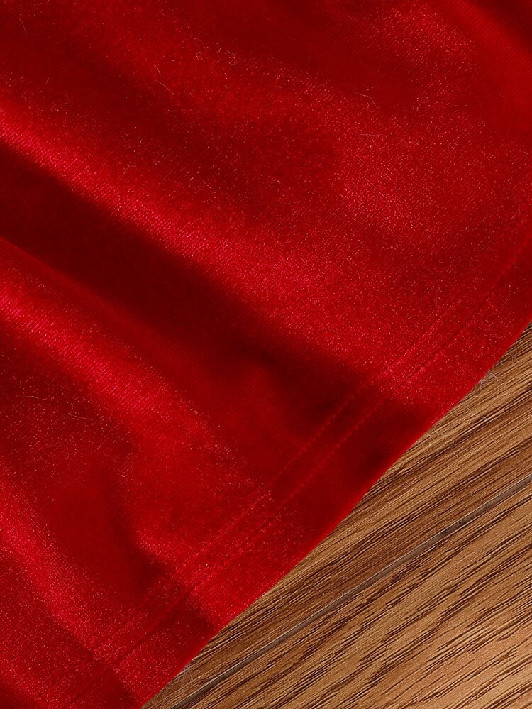 Bebé Vestido con encaje en contraste de manga con volante ribete con fruncido con diadema - Rojo - Añade 7