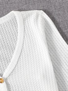 SHEIN EZwear Lettuce Edge Waffle Knit Button Up Top