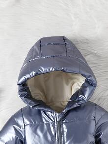 Baby Zipper Hooded Puffer Jumpsuit - Dusty Blue - View 3