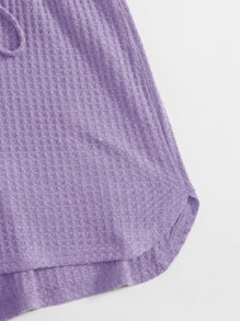 SHEIN EZwear 華夫格針織短版吊帶上衣和結飾腰短褲套裝 - 紫丁香色 - 查看 5