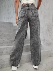 SHEIN EZwear High Waist Ripped Straight Leg Jeans