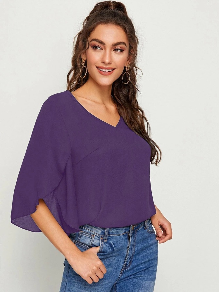 SHEIN Clasi 素色開衩袖上衣 - 紫羅蘭色 - 查看 5