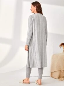 SHEIN Unity Áo choàng Nữ Đắp vá Túi Gân đan màu trơn Giải trí - Màu Xám nhạt - Xem 2