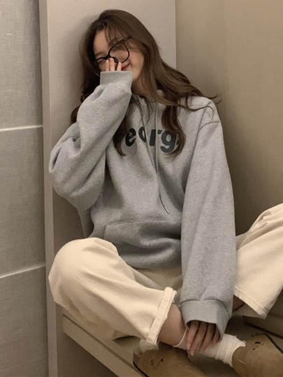 Honeyspot 文字グラフィック ドロップショルダー オーバーサイズ ドローストリング パーカー