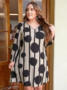 EMERY ROSE Plus Striped & Polka Dot Print Dress - Multicolor - View 3