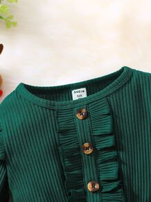 Toddler Girls Christmas Print Ruffle Trim Dress - Dark Green - View 5