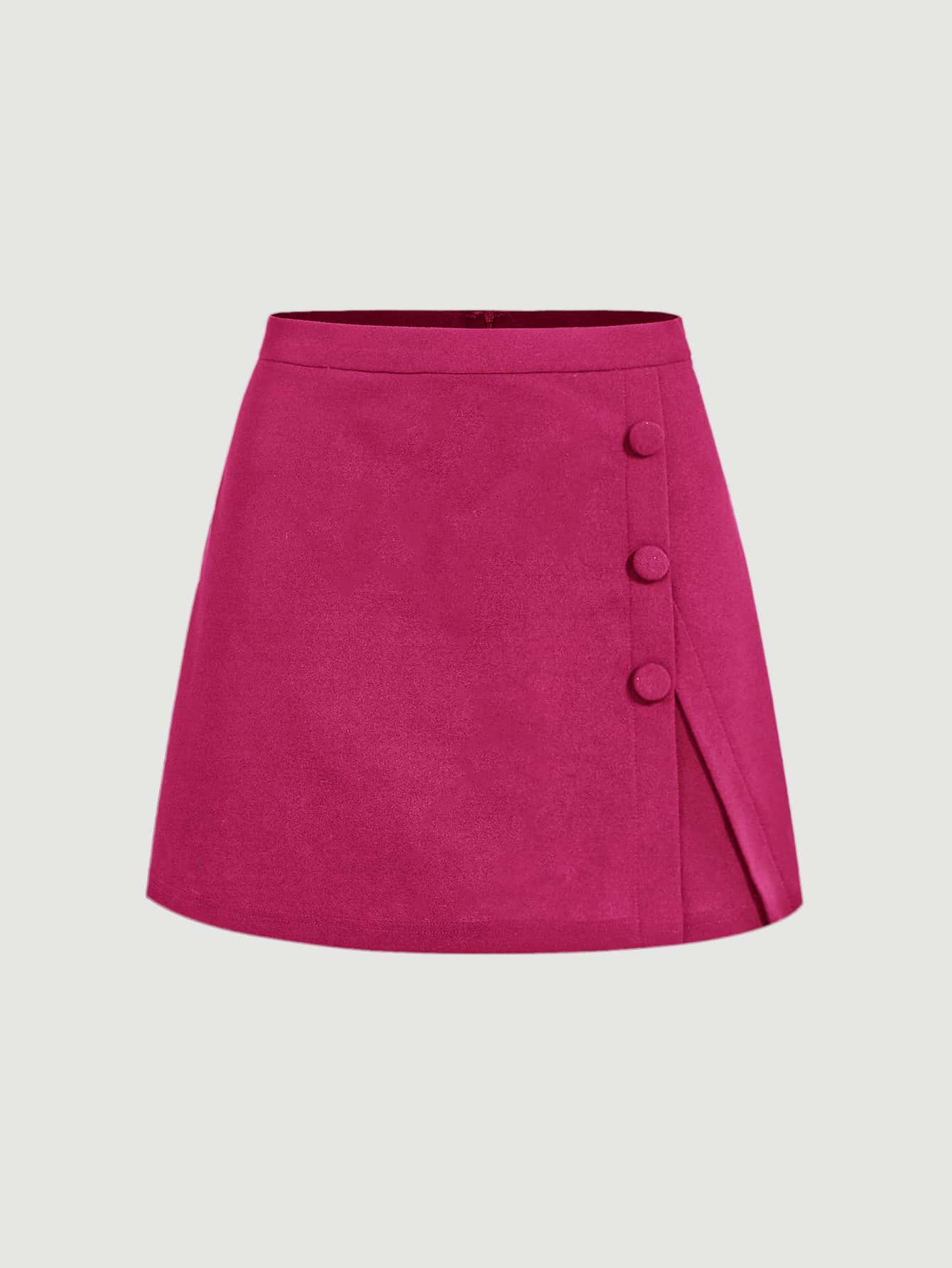 SHEIN MOD Solid Button Front Zip Back Skirt - Hot Pink - View 1