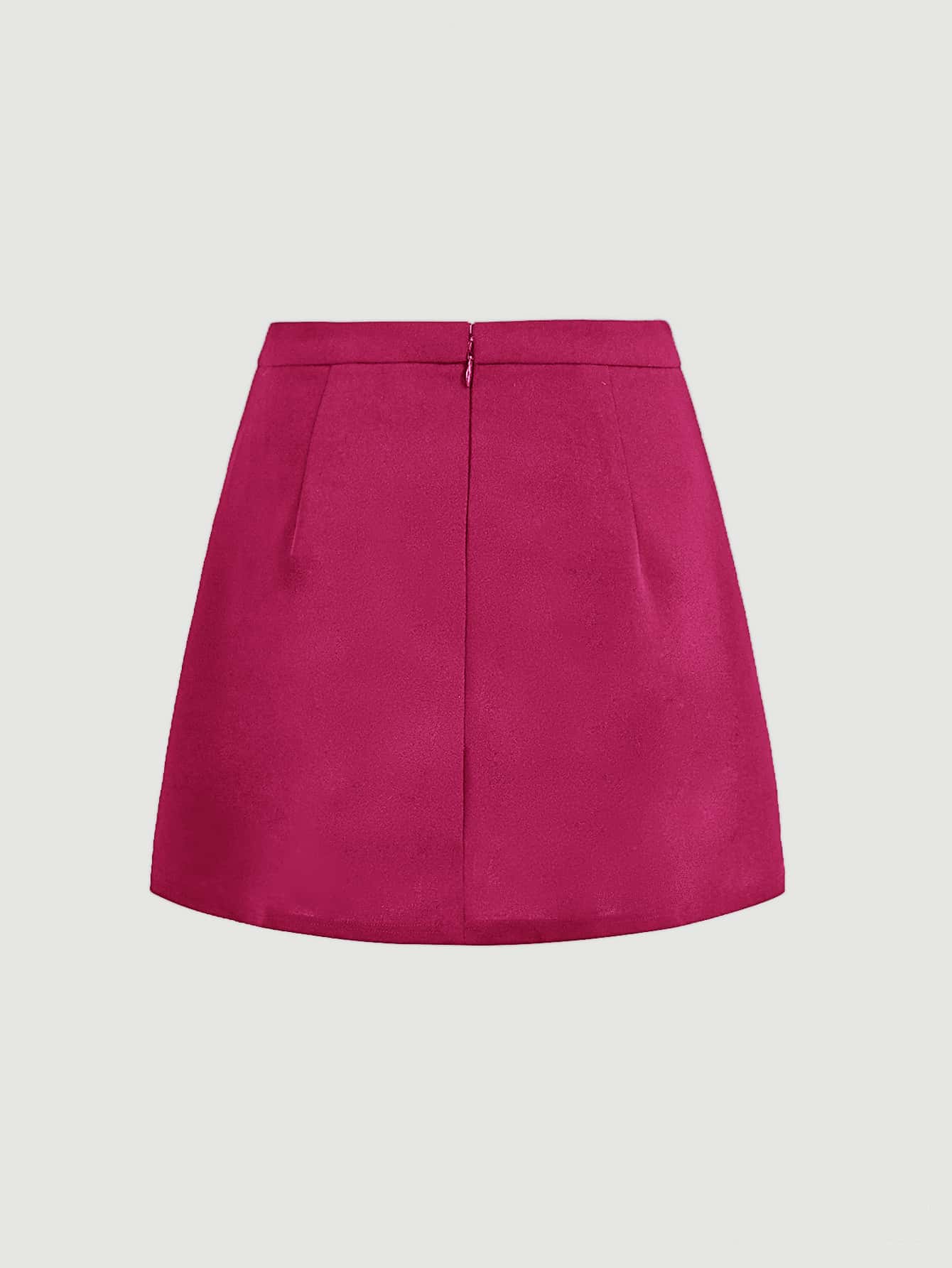 SHEIN MOD Solid Button Front Zip Back Skirt - Hot Pink - View 2