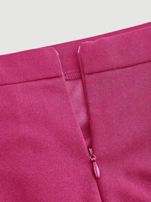 SHEIN MOD Falda unicolor con botón delantero con cremallera trasera - Rosa Fucsia - Ver 4
