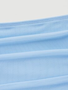 SHEIN MOD Off Shoulder Ruched Mesh Top - Baby Blue - View 3