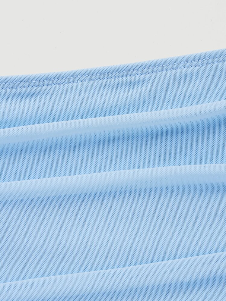 SHEIN MOD 一字肩褶邊網紗上衣 - 淺藍色 - 查看 3