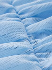 SHEIN MOD Off Shoulder Ruched Mesh Top - Baby Blue - View 4
