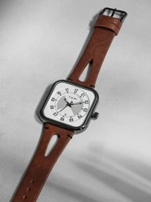 TOMI 1 chiếc đồng hồ nam dây da rỗng đẹp trai pin khô, thích hợp đeo hàng ngày khi đi làm và đi chơi, làm quà tặng cho học sinh trở lại trường - Cà phê nâu - Xem 5