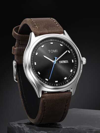 TOMI Men's Dual Calendar Fashion Minimalist PU Leather Watch, Suitable For Daily Wear, Holiday Gifts, Back To School