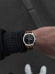 1pc TOMI Men's Dual Calendar Leather Strap Quartz Watch, Fashion Minimalist Design Suitable For Daily Life, Holidays, Back To School Season - Brown - View 2