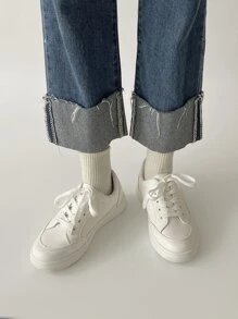 Casual Sneakers, Lace-Up Thick Sole Shoes, PU Leather, Versatile Retro Commuter Shoes - White - View 6