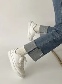 Casual Sneakers, Lace-Up Thick Sole Shoes, PU Leather, Versatile Retro Commuter Shoes - White - View 7