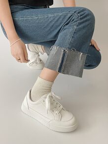 Casual Sneakers, Lace-Up Thick Sole Shoes, PU Leather, Versatile Retro Commuter Shoes - White - View 8