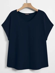 Lacomfia Plus Solid Dolman Sleeve Tee - Navy Blue - View 1