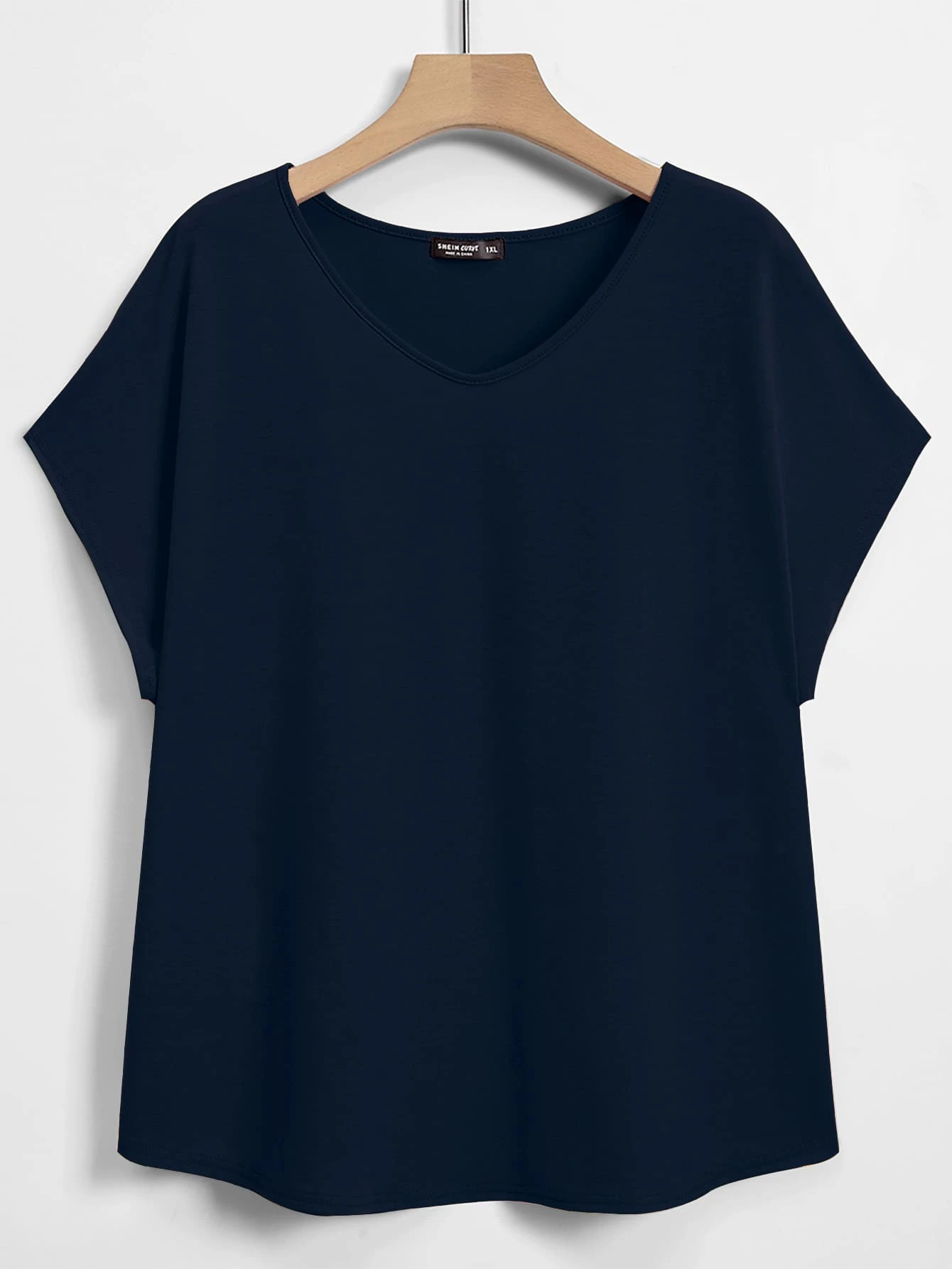 Lacomfia Plus Solid Dolman Sleeve Tee - Navy Blue - View 1