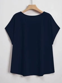 Lacomfia Plus Solid Dolman Sleeve Tee - Navy Blue - View 2