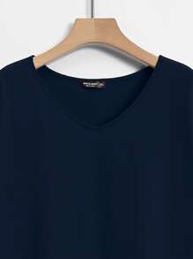 Lacomfia Plus Solid Dolman Sleeve Tee - Navy Blue - View 3