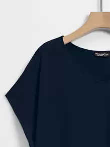 Lacomfia Plus Solid Dolman Sleeve Tee - Navy Blue - View 4