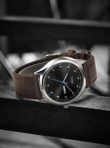 1pc TOMI Men's Dual Calendar Leather Strap Quartz Watch, Fashion Minimalist Design Suitable For Daily Life, Holidays, Back To School Season - Brown - View 5