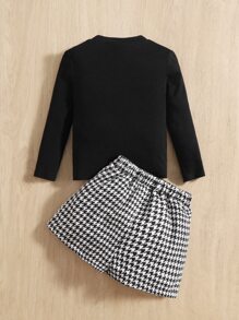 SHEIN Đứa bé gái Gân đan Áo thun & Họa tiết Nanh sói Chi tiết nếp Quần short - màu đen - Xem 2