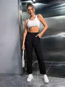 SHEIN EZwear Pantaloni suit tasca inclinata monocolore
