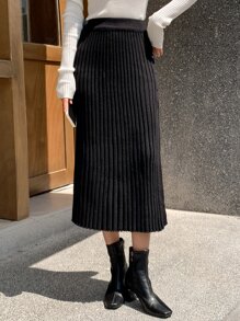 DAZY High Waist Single Breasted Slit Knit Skirt Thermal Lined Fall,Winter - Black - View 6