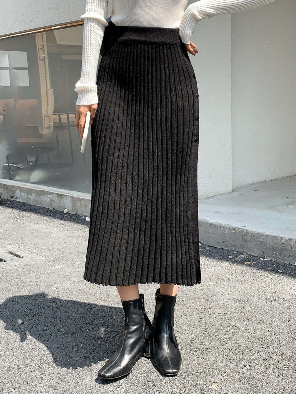 High Waist Single Breasted Slit Knit Skirt Thermal Lined Fall,Winter