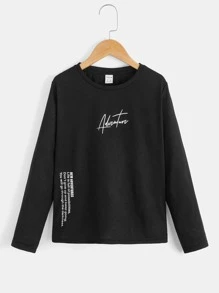 SHEIN Boys Slogan Graphic Tee - Black - View 1