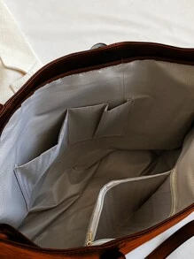 Minimalist Shoulder Tote Bag - Brown - View 6