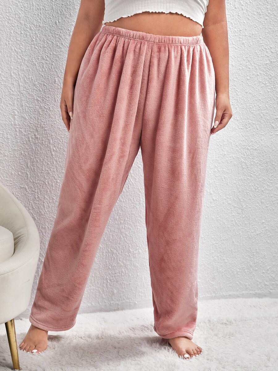 Plus Elastic Waist Sleep Trousers - Dusty Pink - View 1