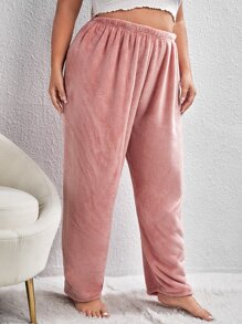 Plus Elastic Waist Sleep Trousers - Dusty Pink - View 3