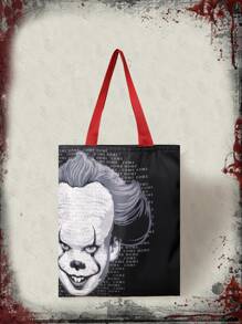 WB Horror | ROMWE 動物和標語圖案購物袋 - 黑色 - 查看 1