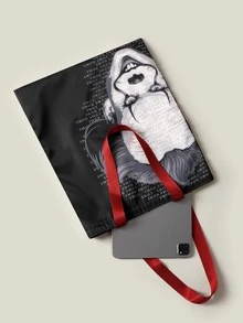 WB Horror | ROMWE 動物和標語圖案購物袋 - 黑色 - 查看 3