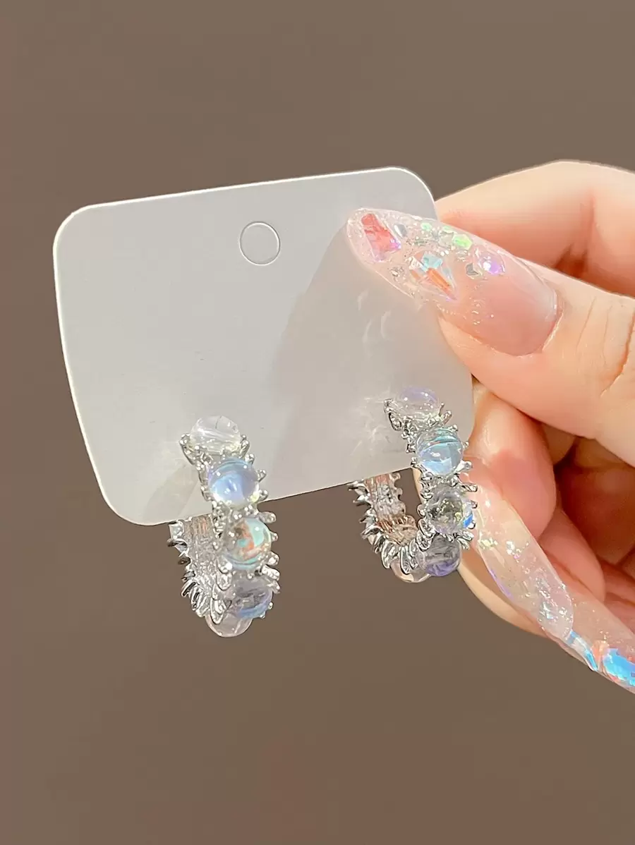 水鑽裝飾耳環 - 彩色 - 查看 1