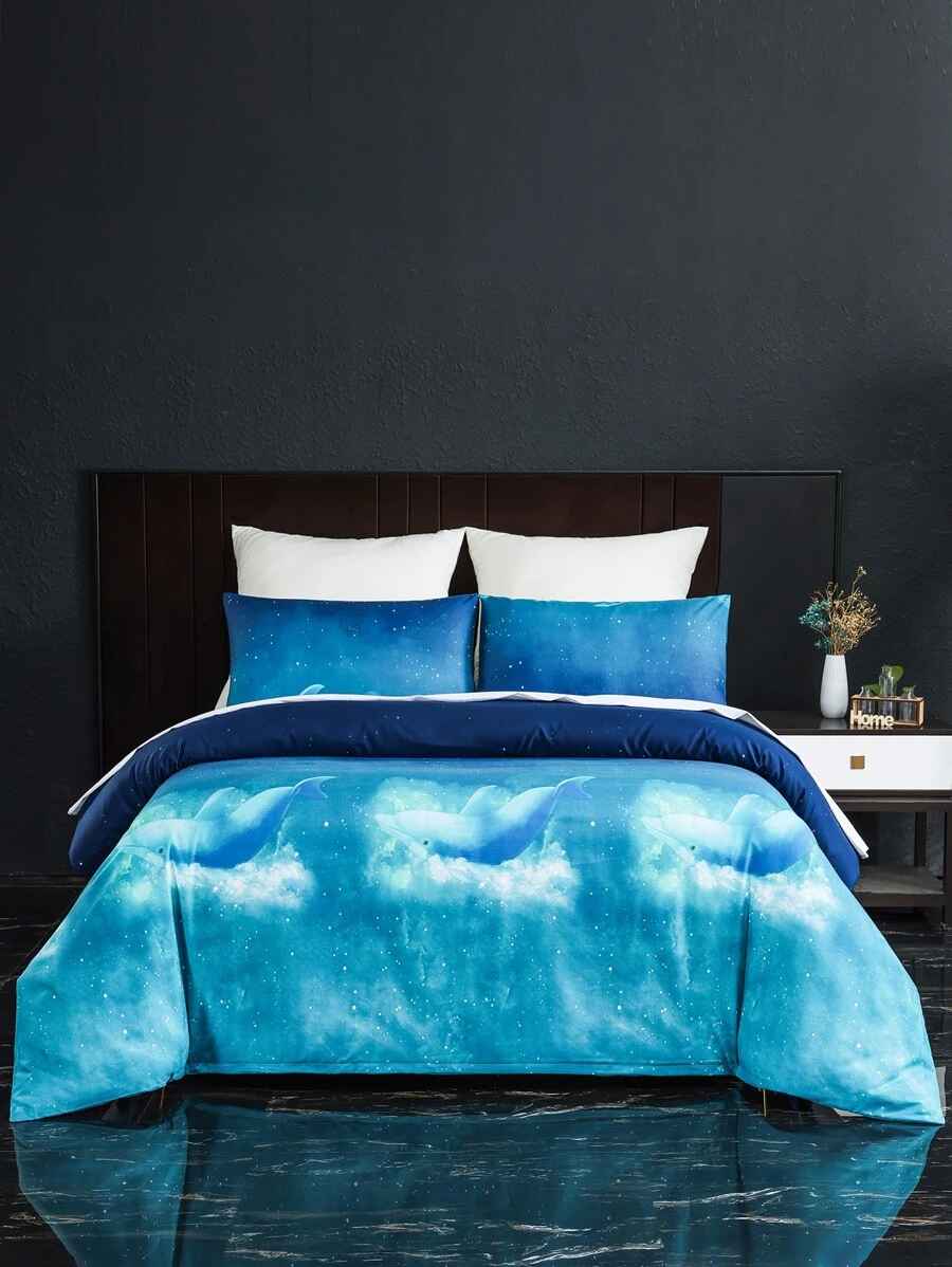 Set colcha sin relleno con patrón de delfín - Azul - Ver 1