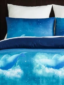Set colcha sin relleno con patrón de delfín - Azul - Ver 2