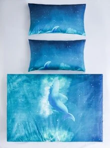 Set colcha sin relleno con patrón de delfín - Azul - Ver 3