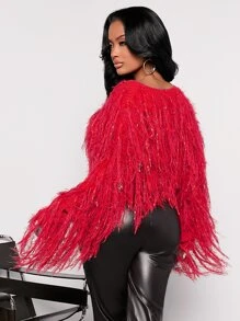 SHEIN SXY Áo len nữ mép màu trơn Hấp dẫn - Đỏ - Xem 2